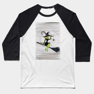 Happy Halloween Witch Sitting on a Broom Baseball T-Shirt